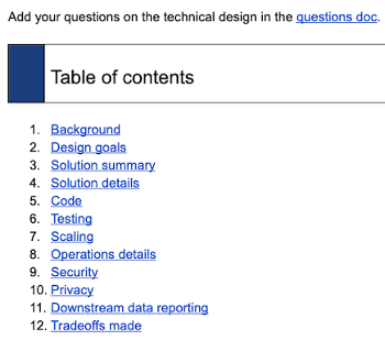 The structure of a technical design document